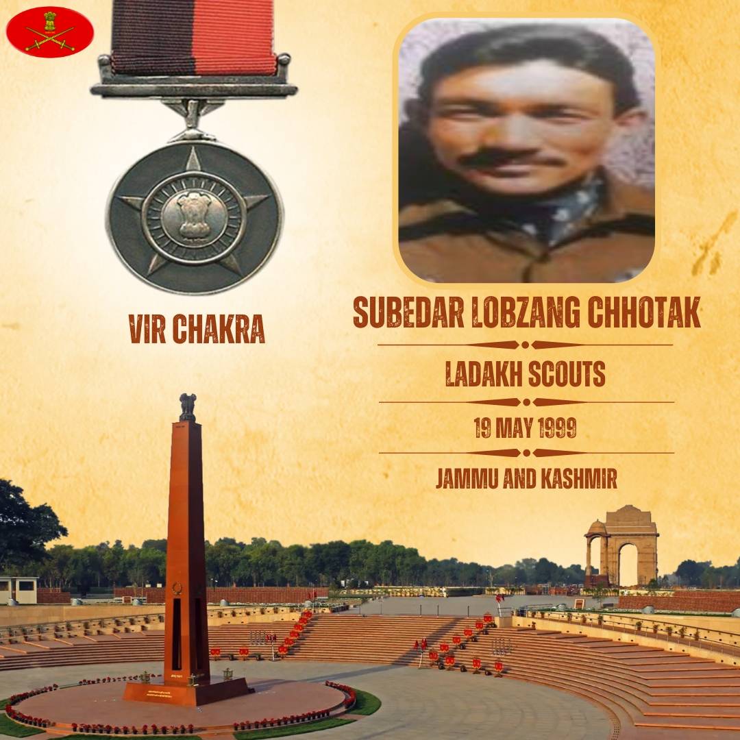 While leading a special mission patrol, Sub Lobzang spotted enemy movement along a ridge line. He attacked the enemy & despite being hit by bullets, continued to fight against the enemy before making the supreme sacrifice. Posthumously awarded #VirChakra. gallantryawards.gov.in/awardee/2677