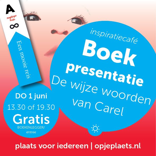 Op donderdag 1 juni geef ik mijn boekpresentatie in het inspiratiecafé van #opjeplaets in #brandevoort #wijzewoorden #carel Lees hier meer: 

opjeplaets.nl/blog/wijze-woo…