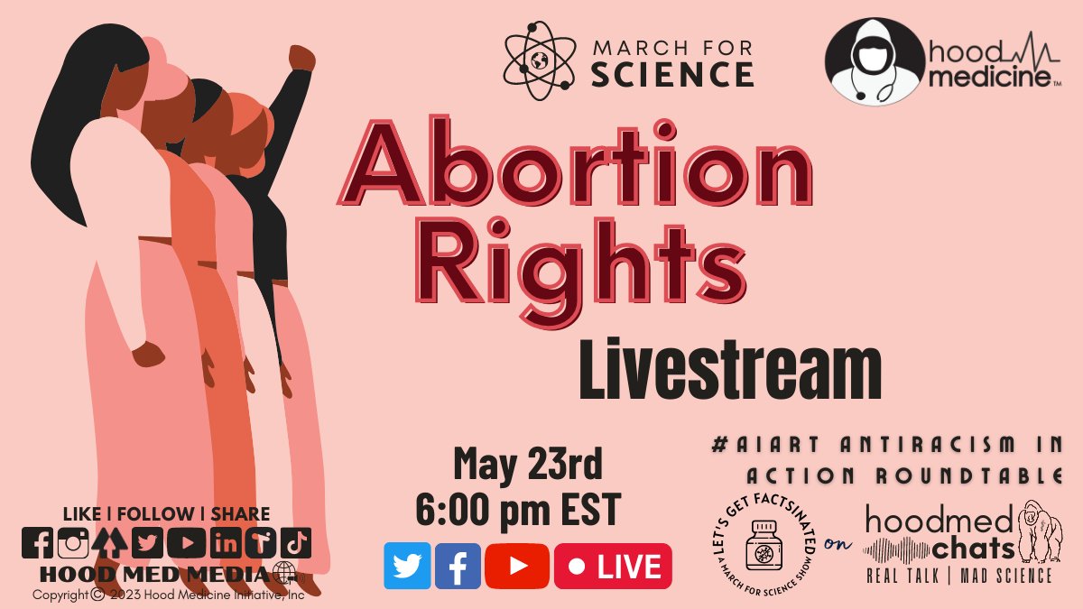 hood_medicine's tweet image. #HoodMedChats is back! Join us for 1st episode of 2023 on abortion rights w/ @missperryyy &amp;amp; @innodim w/ #AiART
&amp;amp; #HoodMed crew @NeeceySays, @PoliticalSphinx, @SleuthMedia &amp;amp; @ljsphd

🗓️5.23 6 pm EST
🖥️Livestream @Youtube, Facebook &amp;amp; @Twitter
📱DM ?s

Hosted w/ @MarchForScience⚛️