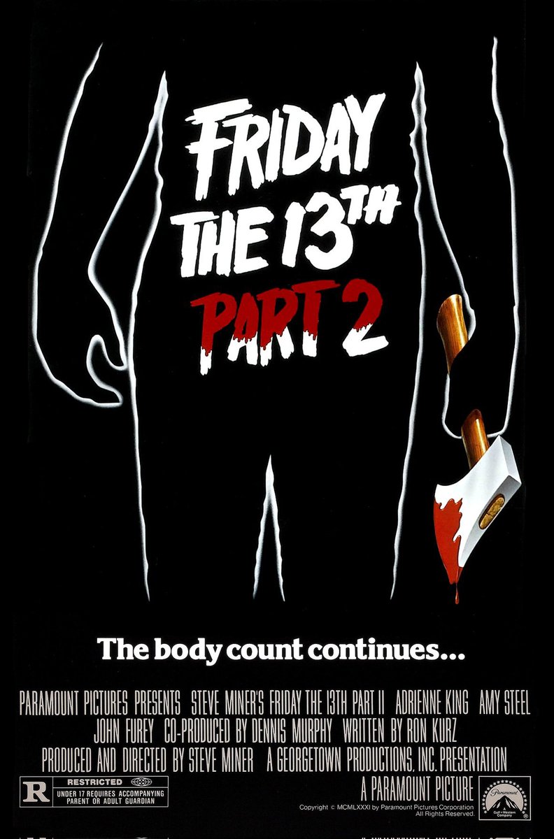 Today's #VideoNasty
FRIDAY THE 13TH PART 2 (1981) 📽🩸🔪
dir Steve Miner
'Designed to be predictable enough to make the average 4th grader feel sharp-witted.' - Helen Verongos.
#videonasties #80sHorror #slasher #gore #JasonVoorhees #HorrorFam  #MutantFam #FilmTwitter