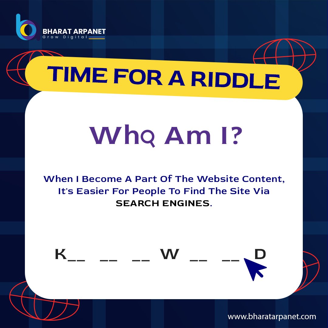 BharatArpanet's tweet photo. Challenge Your Digital Marketing Knowledge with this Riddle! ๐ท
Follow @bharatarpanet Now!๐ท
.
#bharatarpanet #digitalmarketingagency #seo #searchengineoptimization #riddlealert #quiz #contestalert #winner #digitalmarketing #socialmediamarketing #agencylife https://t.co/4y0RuPaFVE