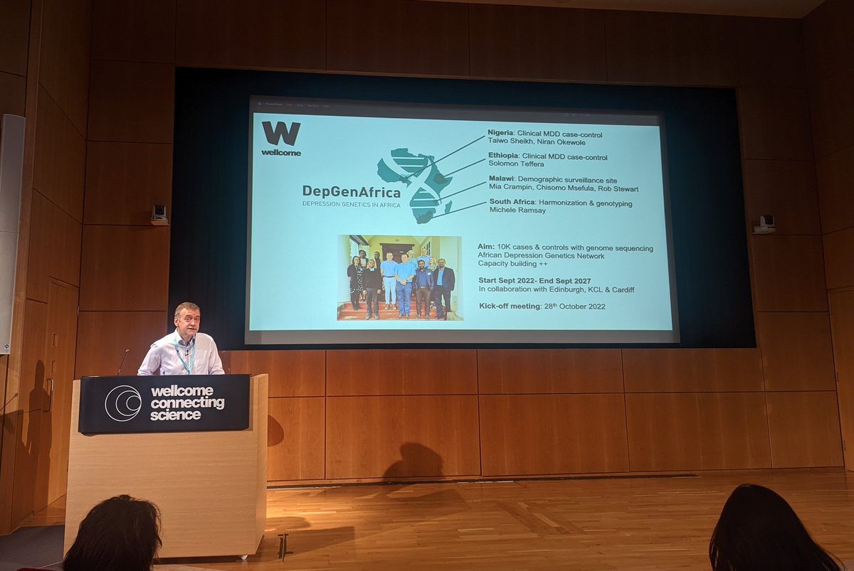 Gerome Breen (@psychgenomics) at #GBD23 outlining progress  made & challenges remaining in depression & anxiety genomics, highlighting the need for focussed recruitment efforts in more diverse samples 🧬 @GLADStudy @NIHRBioResource 
@depgenafrica @wellcomegenome
@ConnectingSci