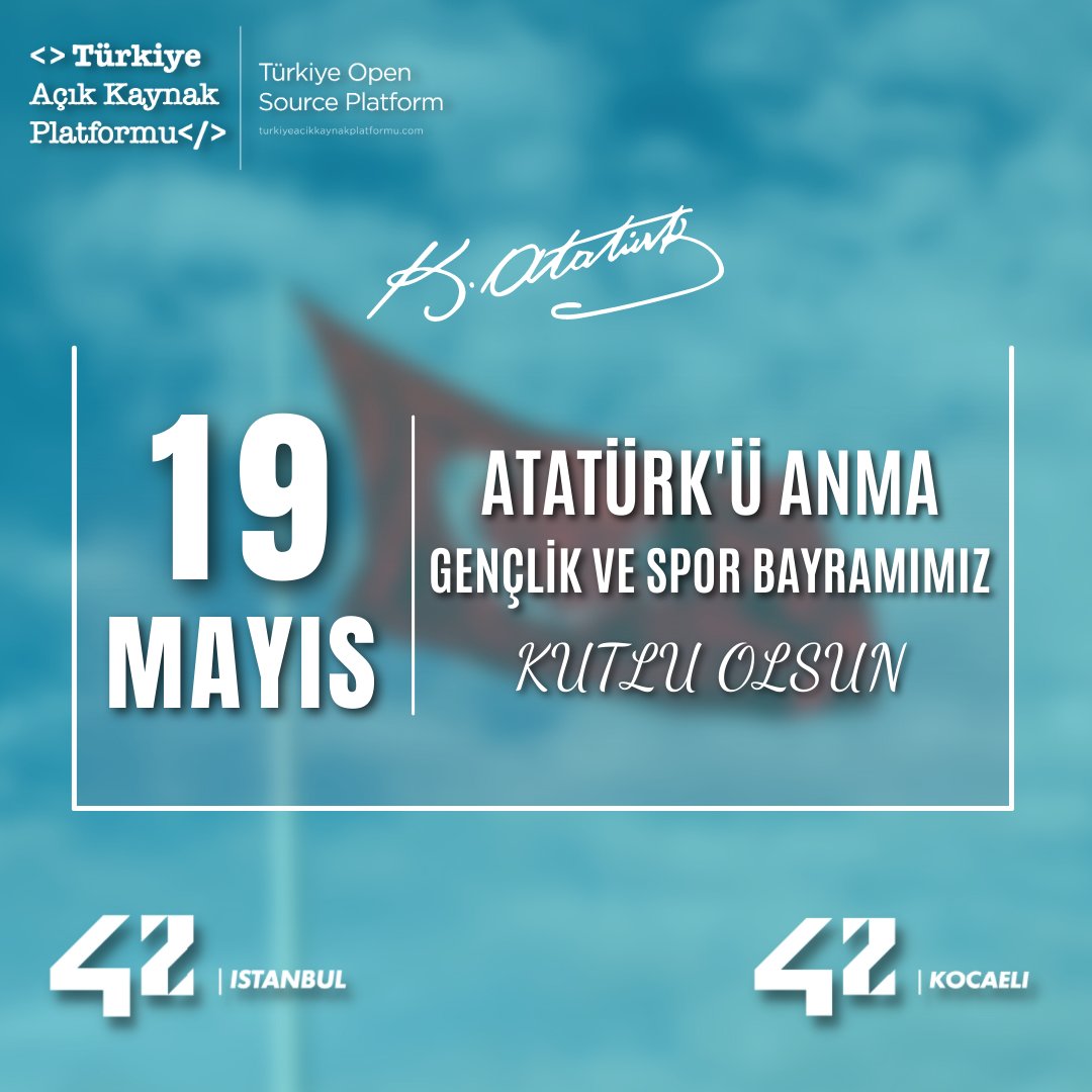 19 Mayıs Atatürk'ü Anma, Gençlik ve Spor Bayramımızı kutluyoruz! 🇹🇷 Atatürk'ün gençlere olan sevgisini ve güvenini hatırlayarak, ülkemizi daha da güçlü kılacak nesiller yetiştirmeye devam ediyoruz.