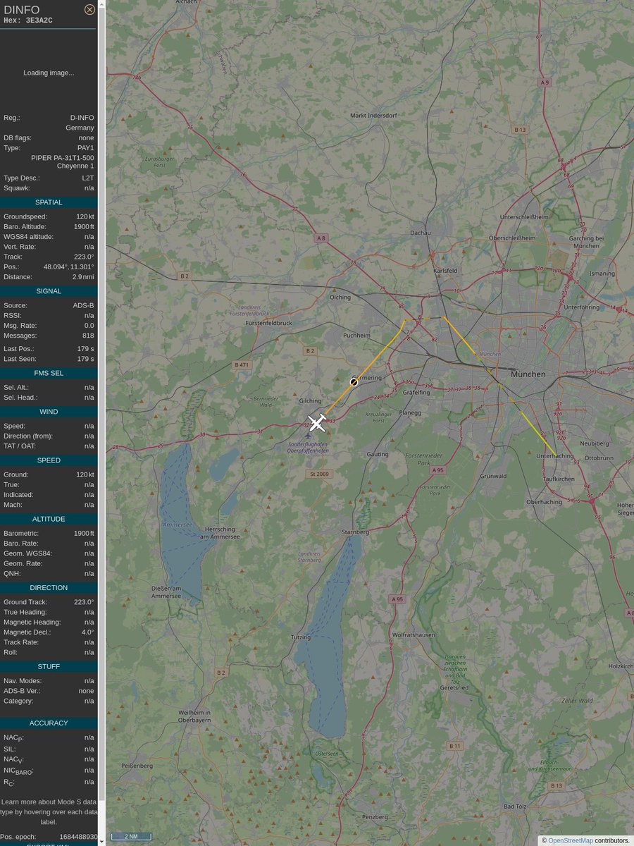ICAO: 3E3A2C
Flt: DINFO
First seen: 2023/05/19 11:33:44
Min Alt: 1900 ft MSL
Min Dist: 1.05 nm

#planefence #adsb - docker:kx1t/planefence
globe.adsbexchange.com/?icao=3e3a2c