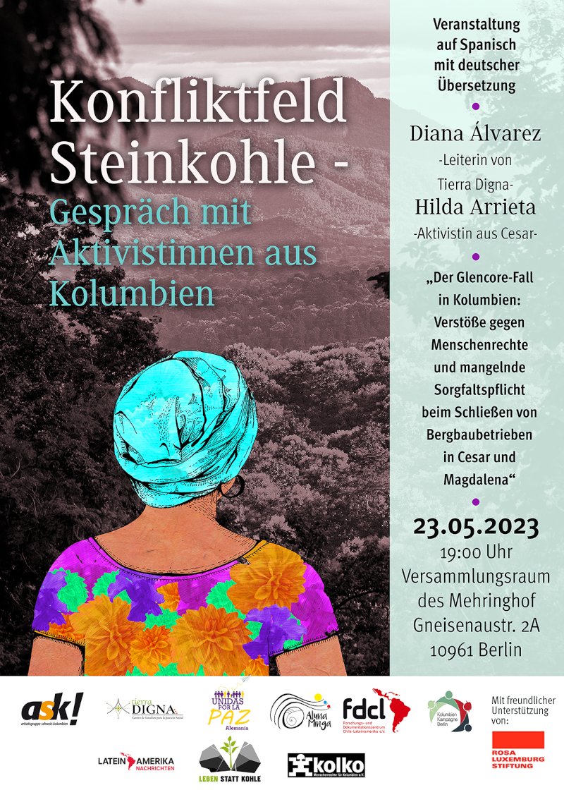 ln_redaktion's tweet photo. Aufgepasst, Berlin! Am Dienstagabend #b2305 sprechen Diana Álvarez (@TierraDigna) &amp; Hilda Arrieta über den Fall Glencore und das Konfliktfeld Steinkohle in Kolumbien // 19 Uhr im Versammlungsraum im Mehringhof! @askonline_ch  @unidasporlapaz @kolko_mail @kolkampagne @AlunaMinga https://t.co/at7VhDtHFG