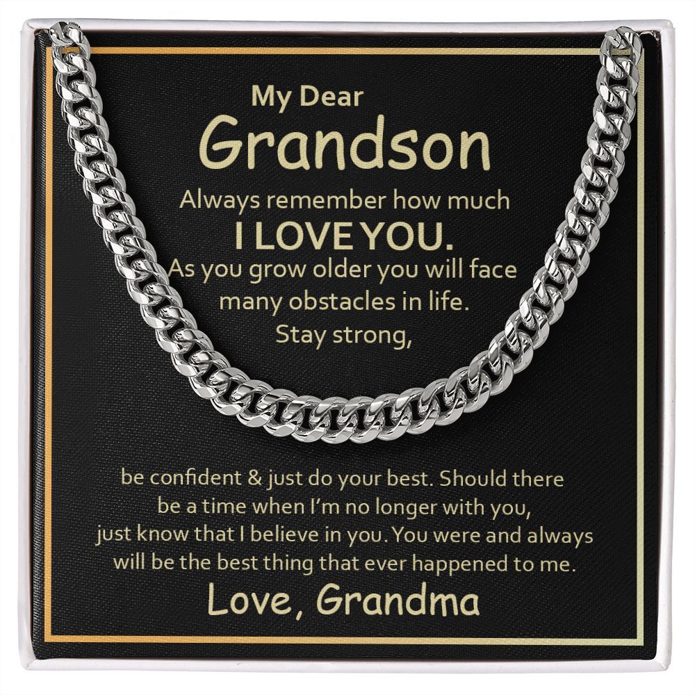 Impress your loved one with a thoughtful and unique gift. 
To My Dear Grandson Cuban Link Chain Love Grandma Gift For Grandson From Grandma Always Remember How Much I Love You.
Show your appreciation with gifts from Funcleshop.
#giftsforgrandson #grandsonlove #grandsonbirthd…