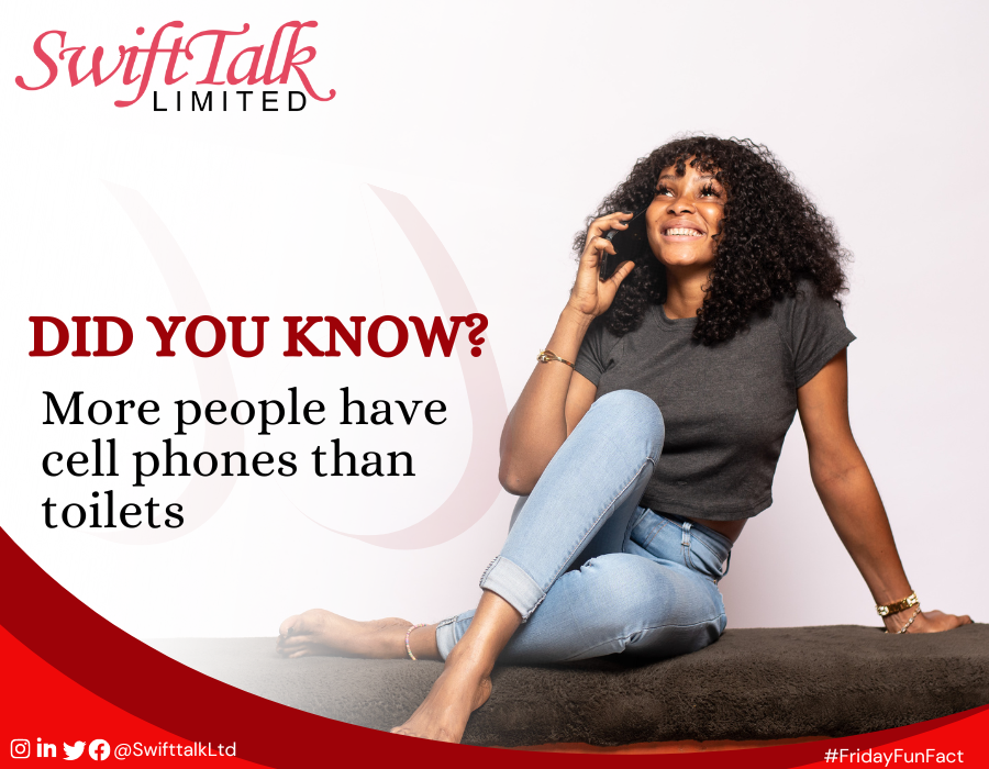 #TGIF

DID YOU KNOW? 

Out of the world's seven billion people, six billion have access to mobile devices and only 4.5 billion of the world's total population has access to toilets. 

#SwiftTalkLtd
#InternetServiceProvider
#FridayFact
#EnablingInternetPoweredServices