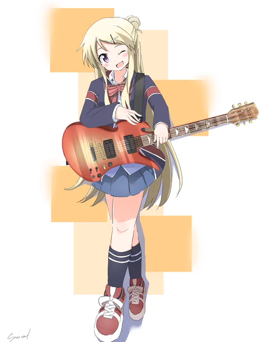 Skebで描かせていただいた九条カレンとエレキギター  #Skeb