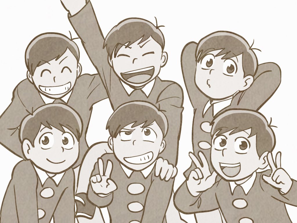 チョロ松 ,一松 ,十四松 ,カラ松 ,松野おそ松 ,トド松 「どうしてこうなったビフォーアフター 」|版権の星形ティムのイラスト
