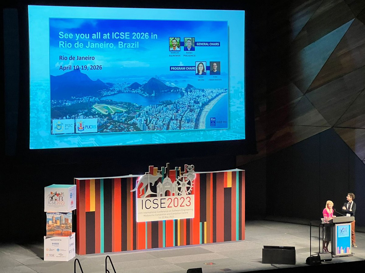 ICSE 26 - Rio de Janeiro.
The 48th premier ICSE Conference will be held for the first time in Brazil in 2026, under the leadership of PUC-RS and Puc-Rio universities and the entire Brazilian software engineering community. @prof_Kali <a href="/ICSEconf/">ICSE</a> #icse23 

<a href="/PUCRS/">PUCRS</a> <a href="/pucriooficial/">PUC-RIO</a>