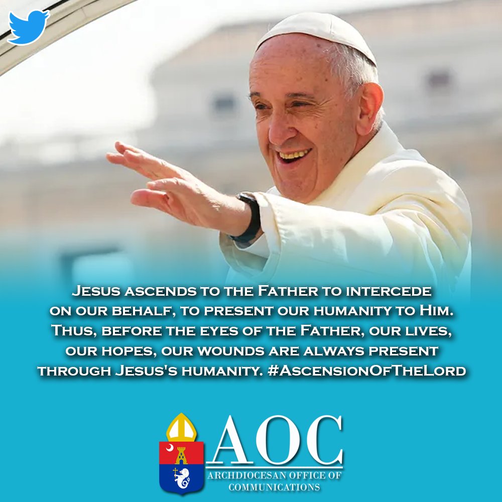 #POPEFRANCIS on Twitter || Jesus ascends to the Father to intercede on our behalf, to present our humanity to Him. Thus, before the eyes of the Father, our lives, our hopes, our wounds are always present through Jesus's humanity. #AscensionoftheLord 

#RCAM #AOC