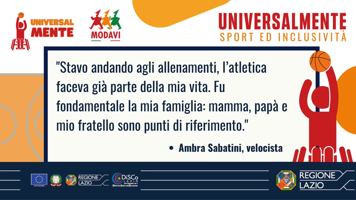 🏃🏻‍♀️Le grandi storie di sport: #AmbraSabatini
🏀 #UniversalMente, finanziato da #DiscoLazio, mette a disposizione uno sportello informativo per aiutare i cittadini ad avere le info sulle strutture attrezzate e sui servizi nel territorio, per giovani e studenti con #disabilità.