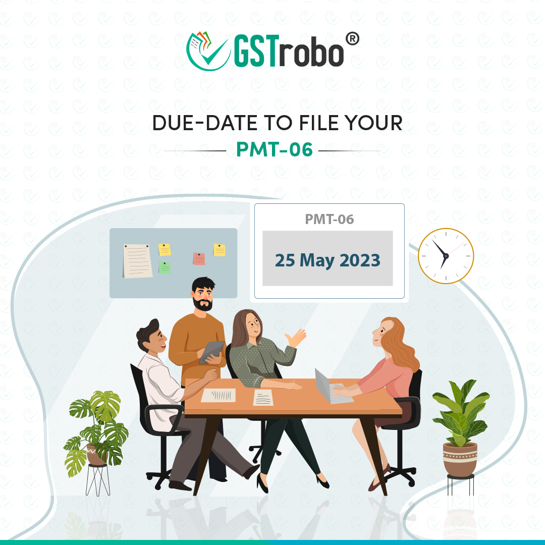 The deadline for submitting the GST PMT-06 form for the month of April is May 25, 2023. 

Avoid penalties by timely filing GST returns with GSTrobo 👉 bit.ly/3kTv0S5

#GSTPMT06 #PMT06 #GST #Duedate #GSTreturn #GSTfiling #GSTreturnfiling #GSTsoftware