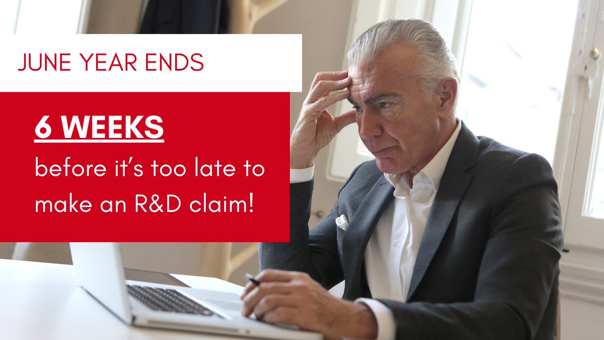 Have a client with a JUNE Year End?

They have JUST 6 WEEKS to make an R&amp;D claim.

Miss it, and they’ll lose their claim.

Don’t wait, act now.

#accountingandaccountants #uksmallbusiness #uktax