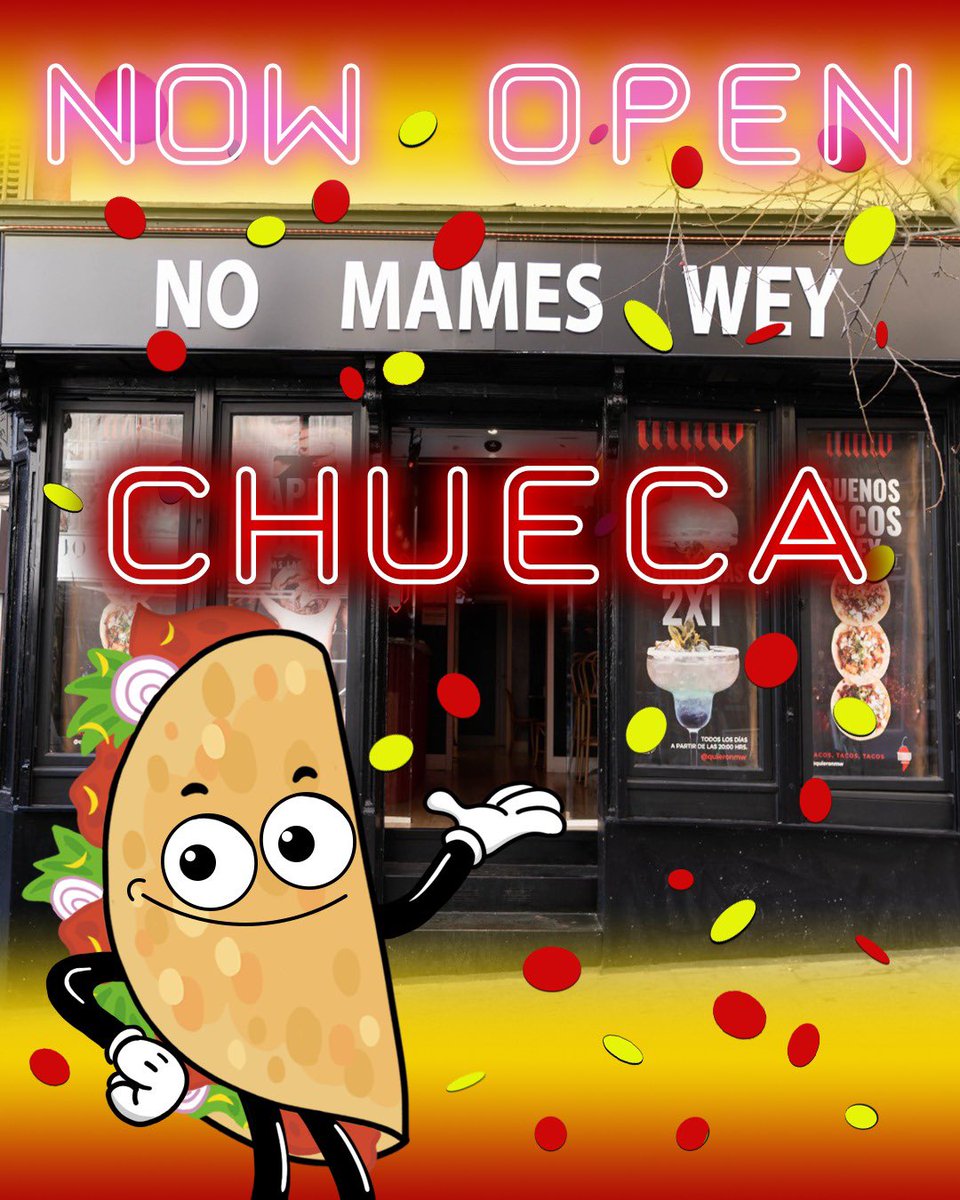 Soytacoman's tweet photo. No mames wey! 🌮🌶️ Abrí una taquería más de @quieronmw en Madrid. 😍 Visítame en NMW Chueca y ven por tacos wey!👇

📍 C/ Augusto Figueroa 20, 28004 Madrid, España 🇪🇸

#NoMamesWey #TacoMan #Tacos https://t.co/dDp0bSRnp3