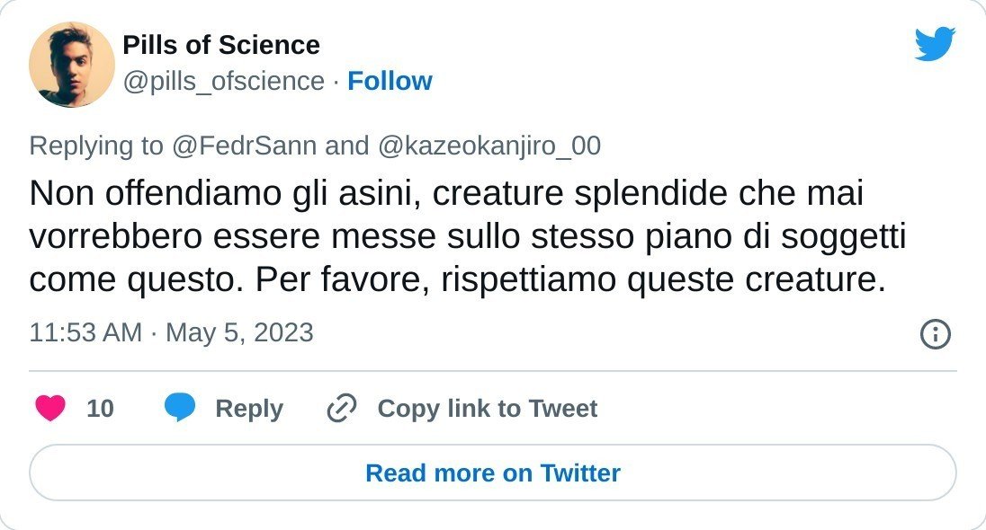 gleyredaf's tweet photo. @pills_ofscience @RaffaellaRegoli Io preferisco una persona mentalmente equilibrata nelle sue azioni - soprattutto se divulgatore scientifico - poiché offre l'idea netta che sa relazionarsi con cognizione davanti ai dati scientifici - cosa che non è così per te, a cui serve obbiettivamente uno #psicologo . https://t.co/g01Bbp5gxT