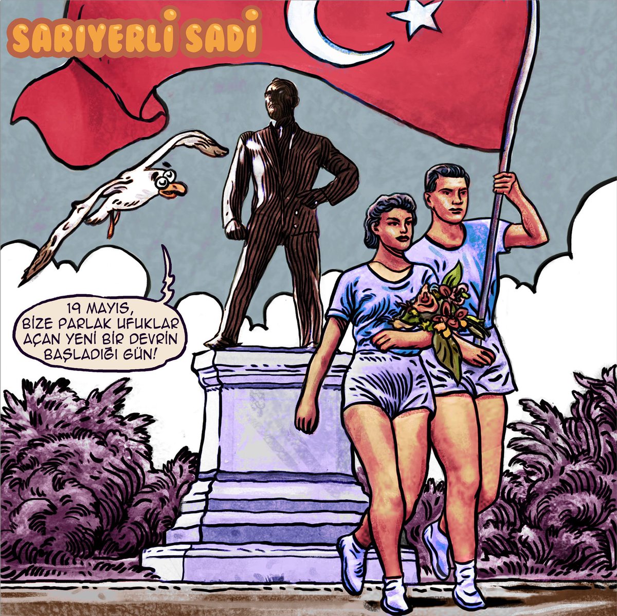SariyerliSadi's tweet photo. 19 Mayıs Atatürk’ü Anma, Gençlik ve Spor Bayramı’mız kutlu olsun! 🇹🇷❤️

#19mayıs #sarıyerbelediyesi #sarıyerlisadi #illüstrasyon #mustafakemalatatürk #atatürküanmagençlikvesporbayramı #19mayıs1919 #samsun #kurtuluşsavaşı https://t.co/Dl35WUuPni