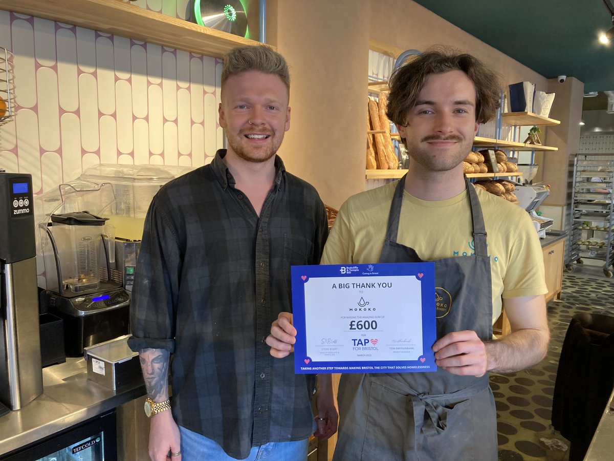 Together we've raised a staggering £7,500 for #TAPforBristol! 🎉

100% of donations are allocated to vital homelessness charities that provide emergency support, work towards homelessness✅

Head to our hosts (pictured) to donate £3 per tap or online via bit.ly/3icQ60i