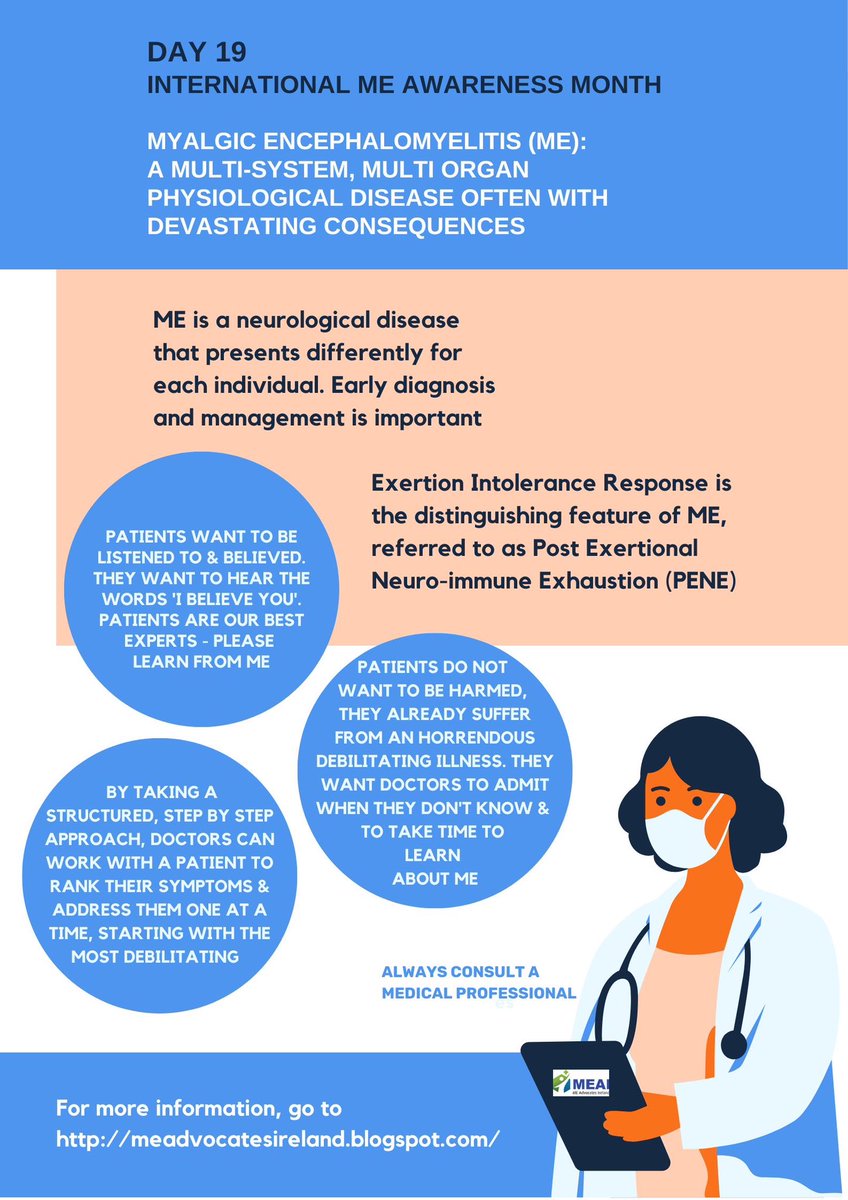 MoiraDillon_ME's tweet photo. Day 19 ME Awareness Month

ME is an acquired complex neurological disorder affecting multiple systems G93.3
The body’s ability to generate &amp;produce energy at cellular level is impaired meaning systems &amp; organs cant function properly causing progressive systemic deterioration

#ME https://t.co/Xb4FILj8hY