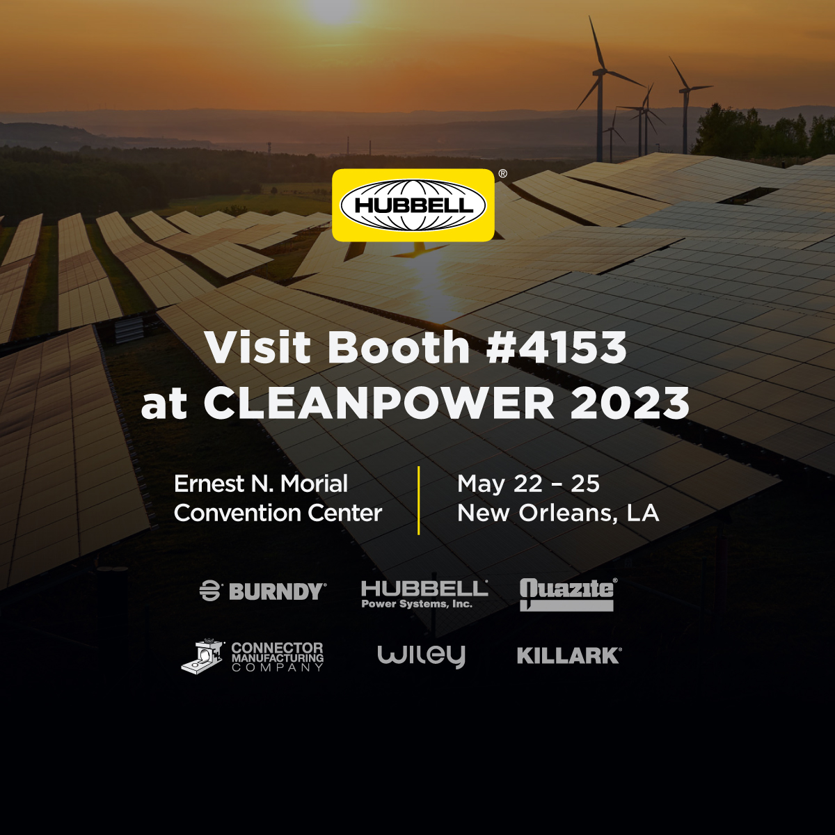 Our Hubbell Renewables team is counting down the days until <a href="/USCleanPower/">American Clean Power (ACP)</a>’s #CLEANPOWER23! We’ll be in New Orleans from May 22nd – 25th at the Ernest N. Morial Convention Center. Stop by booth 4153 so that we can “Laissez les bons temps rouler!”