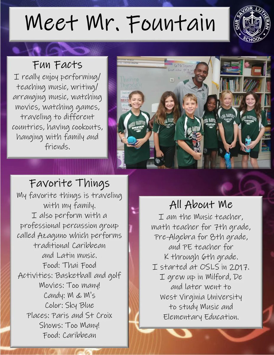 OurSaviorFLsch's tweet photo. Today's Faculty Friday is Mr. Eric Fountain! #osls #facultyfriday #livelove #golivelove https://t.co/oHIWos4pDg