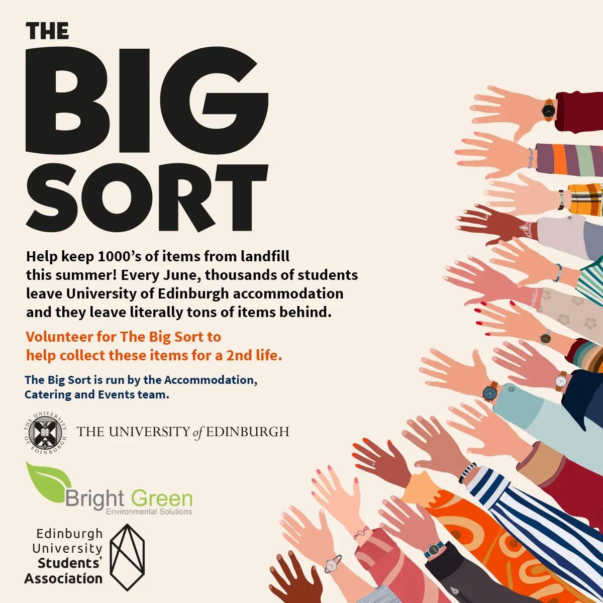 📣 We're looking for Volunteers!

The Big Sort is an amazing event where students and staff help us keep as much out of landfill as possible and to direct goods to Welcome Week's FreeShop event, local charities, and community groups!

📲 eusa.link/TheBigSortVolu…