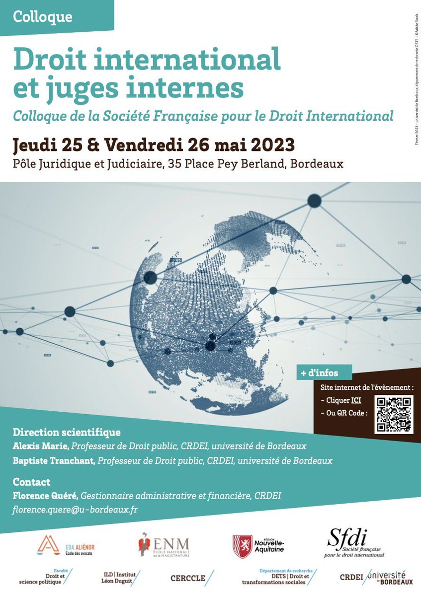 Université de Bordeaux (@univbordeaux) on Twitter photo #Agenda Le colloque annuel de la Société française pour le droit international @sfdi_fra qui se déroulera à Bordeaux les 25 et 26 mai aura comme thème les interactions entre le droit international et les juges internes : u-bordeaux.fr/evenements/con…
<a href="/CRDEI_33/">CRDEI</a> <a href="/dept_DETS/">Département Droit et transformations sociales</a> <a href="/facdroitscpo/">Fac droit & science politique/ Université Bordeaux</a> #Agenda Le colloque annuel de la Société française pour le droit international @sfdi_fra qui se déroulera à Bordeaux les 25 et 26 mai aura comme thème les interactions entre le droit international et les juges internes : u-bordeaux.fr/evenements/con…
<a href="/CRDEI_33/">CRDEI</a> <a href="/dept_DETS/">Département Droit et transformations sociales</a> <a href="/facdroitscpo/">Fac droit & science politique/ Université Bordeaux</a>