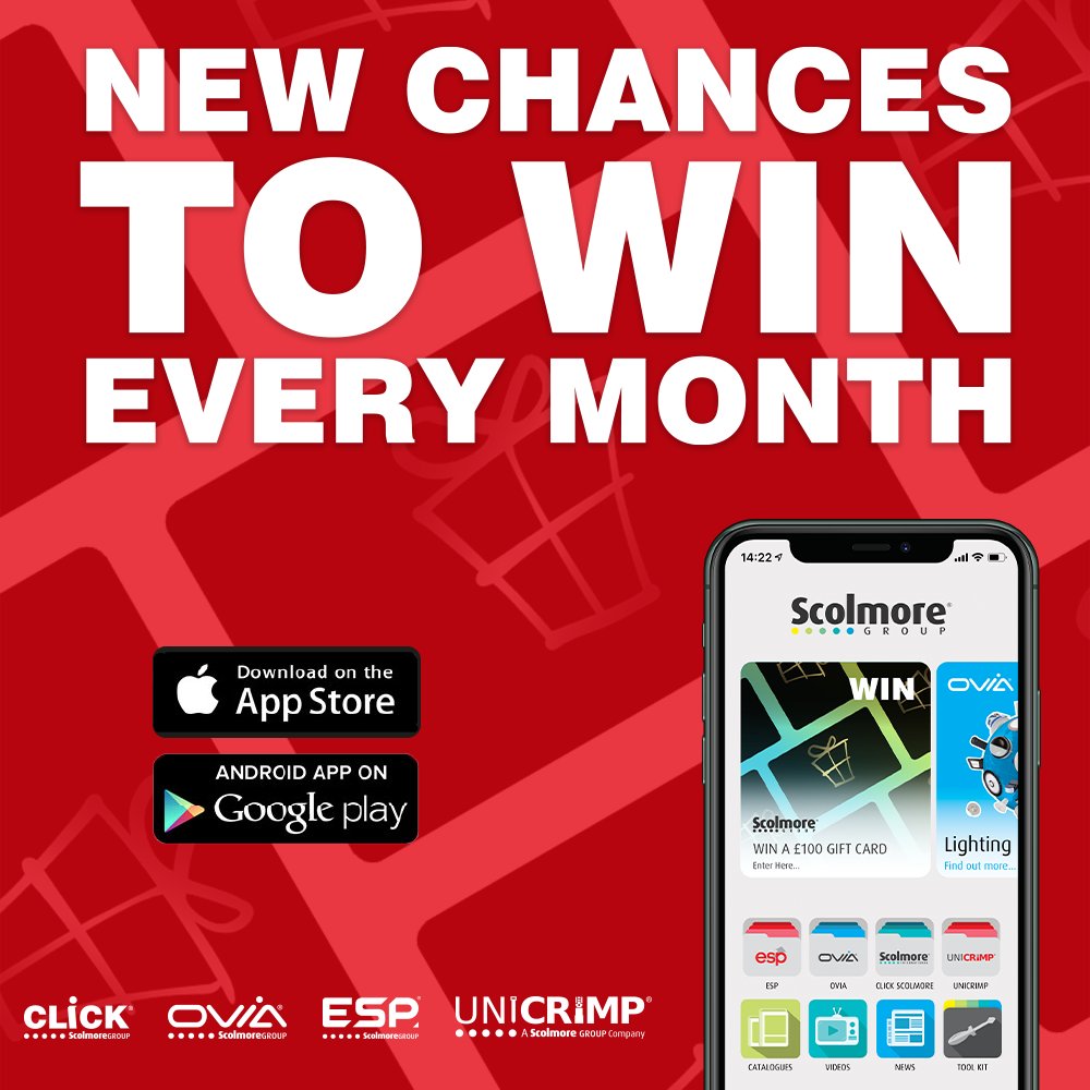 esp_uk's tweet image. Get the Scolmore app for handy features at your fingertips!
The app has brochures, tech sheets, and a tool kit full of calculators to help on the job.
There's also a monthly prize draw with a £100 multi-store voucher up for grabs 😉
#Scolmore #Competition #MonthlyDraw