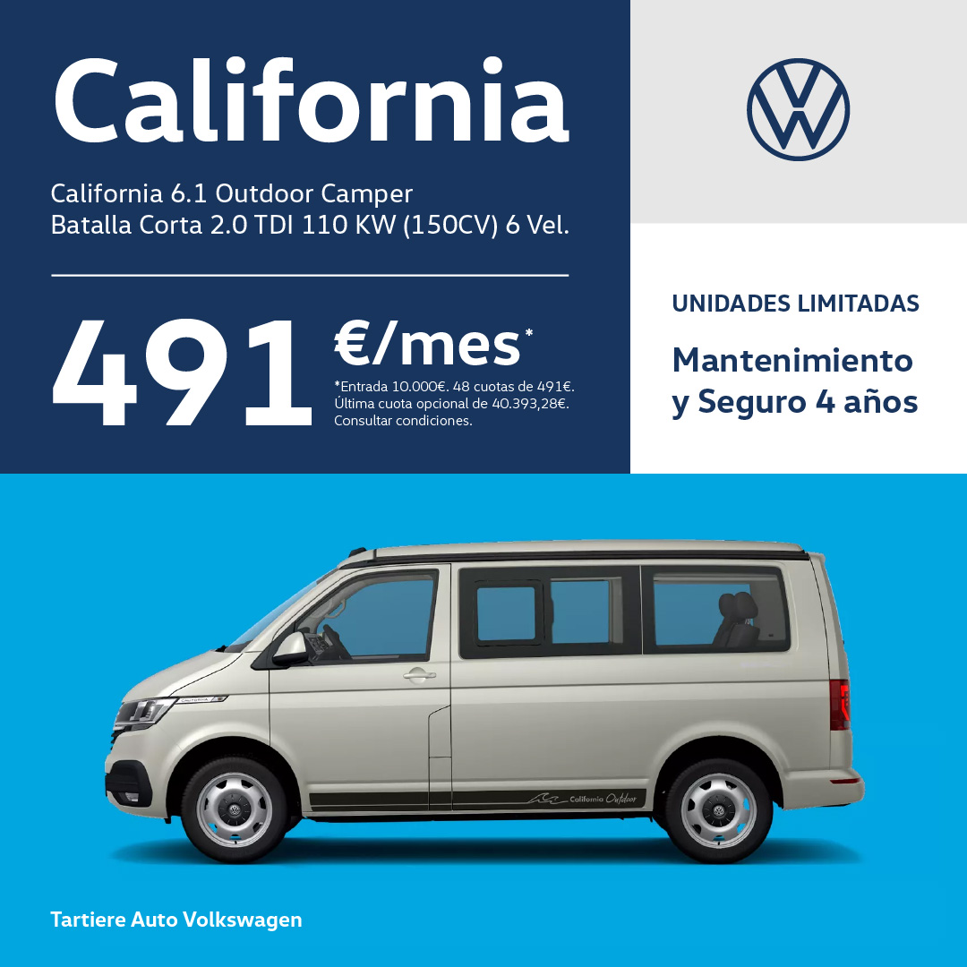Tartiere Auto (@tartiereauto) on Twitter photo Este verano 🌞 disfruta de tu libertad
PROMOCIÓN ÚNICA - VOLKSWAGEN CALIFORNIA desde 491 euros al mes
¡Unidades limitadas!
Ven a tus concesionarios Tartiere Auto Volkswagen e infórmate
#TartiereAutoSiempreContio #EnFurgoMolaMás #California Este verano 🌞 disfruta de tu libertad
PROMOCIÓN ÚNICA - VOLKSWAGEN CALIFORNIA desde 491 euros al mes
¡Unidades limitadas!
Ven a tus concesionarios Tartiere Auto Volkswagen e infórmate
#TartiereAutoSiempreContio #EnFurgoMolaMás #California