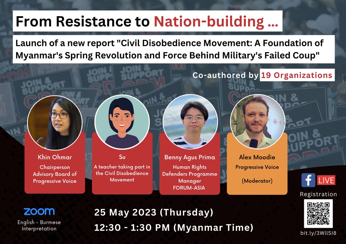 PVamplify's tweet photo. 📢 🗓️ 25 May 2023

19 civil society orgs will hold a webinar to launch a new report on #Myanmar’s Civil Disobedience Movement – how #CDM has evolved from a reaction to a movement that is building a federal democratic nation

More info/RSVP: https://t.co/wu0E6J9DDW https://t.co/5gJJG7z6fB