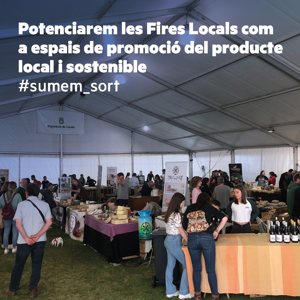 Sumem_Sort's tweet photo. Continuarem promocionant i renovant les fires locals: la Fira de Formatges Artesans de Catalunya, la Fira de Tardor així com la Festa del Banuts o d’altres espais de promoció gastronòmica i de vins. Cal continuar potenciant la producció i el consum del producte local.
#sumem_sort https://t.co/BxUwDDFytY