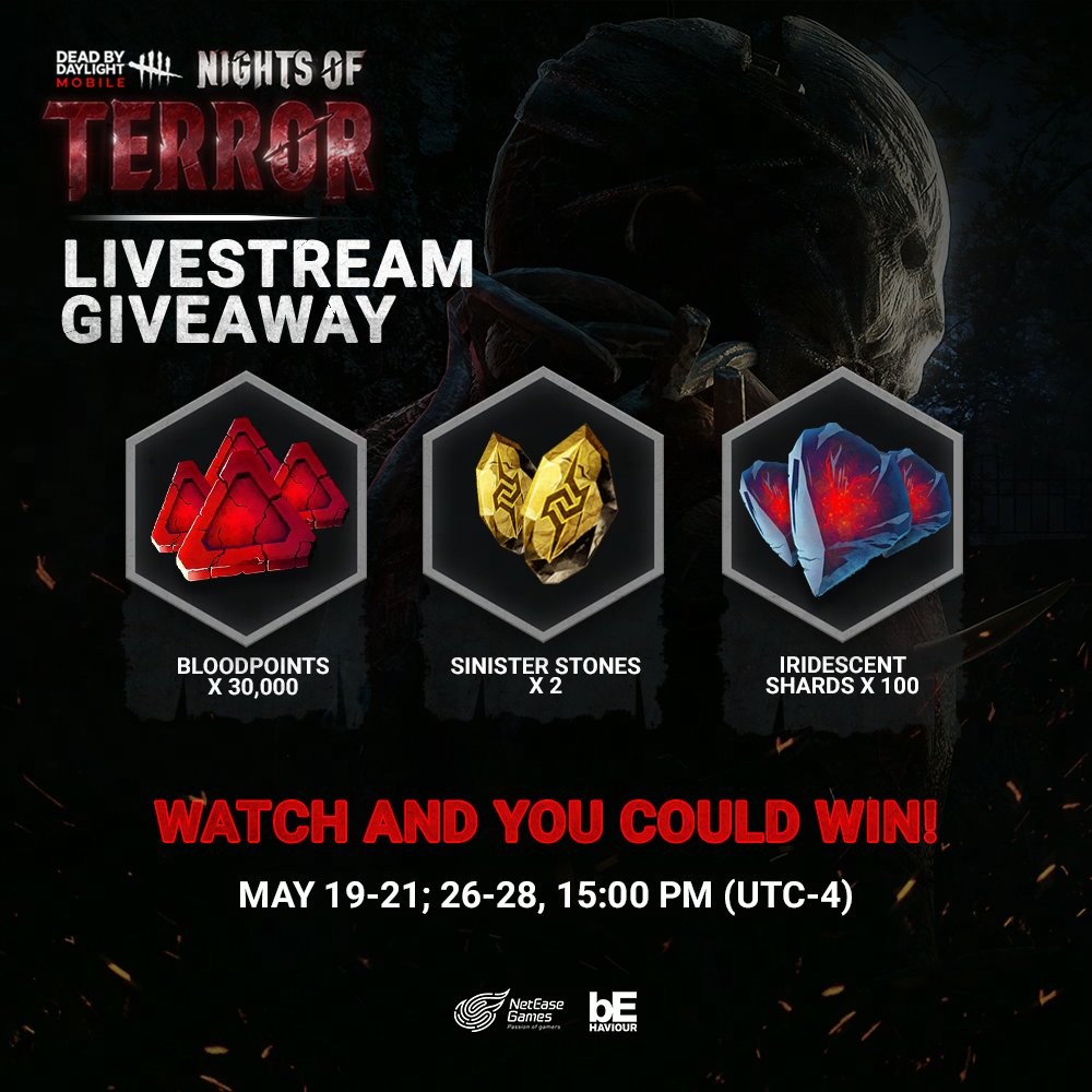 DbDMobile's tweet photo. Are you ready for some exciting news? We're giving away amazing prizes during the live stream!
Tune in for your chance to win exclusive merchandise, gaming gear, and more! ๐
๐๏ธLive streaming days: 5/19-5/21; 5/26-5/28 on Facebook, Youtube, and Twitch.
#DbDMNightsofTerror https://t.co/6IzjQbrWiV