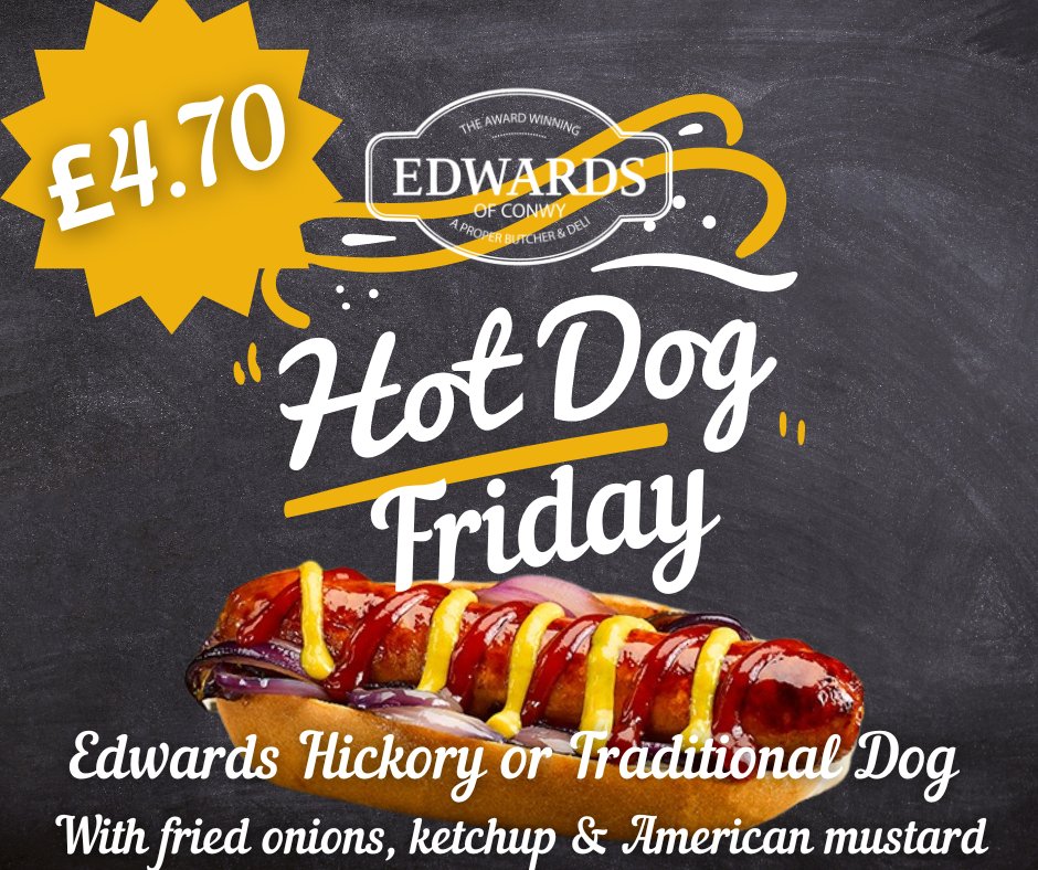 EdwardsofConwy's tweet photo. Todays Hot Food/Bwyd Poeth
Friday 1th May
π΄ It's Hot Dog Friday!
π΄ Welsh Roast Beef Baps
π΄ Chicken Cushion Baps
π΄ Jacket Potato with a choice of fillings
#HotDogFriday #BringOnTheWeekend https://t.co/ZXw0ntxRmI