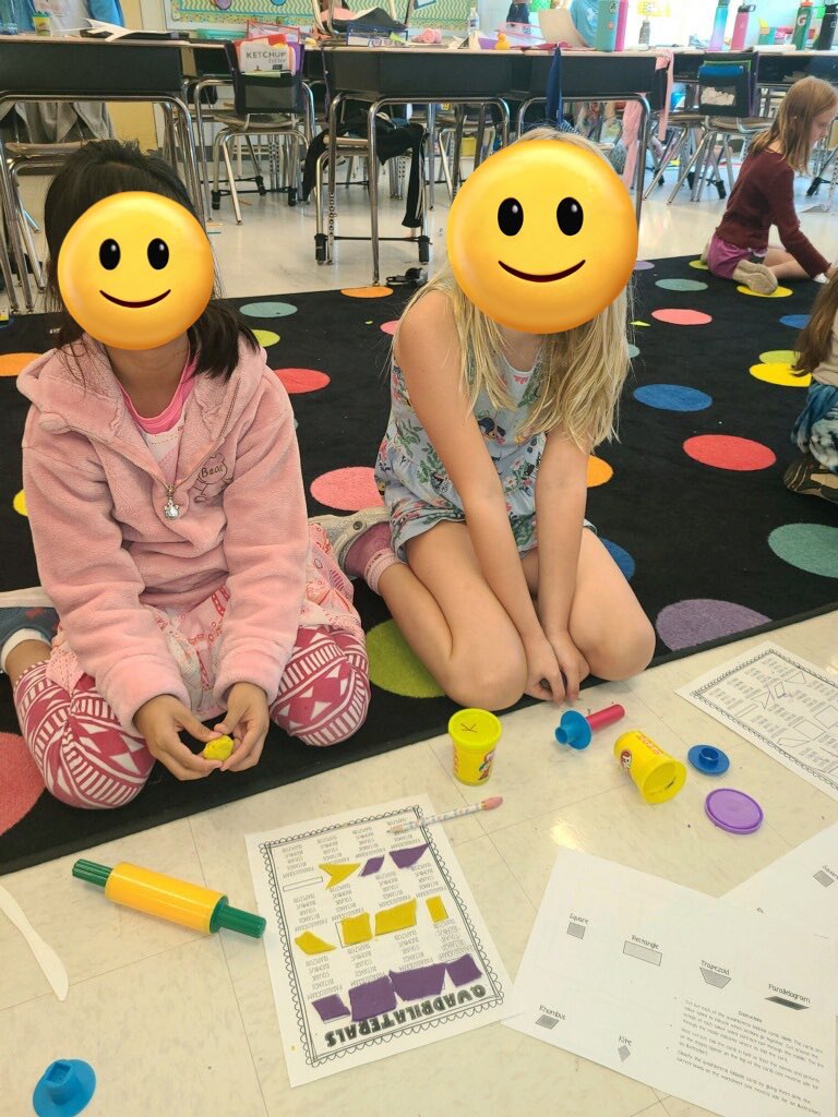 DrewESAP's tweet photo. In Ms. Creticos’s class, students had so much fun using Playdoh to sort and classify quadrilaterals by attribute @ilanacarr715 @Celebrate7Locks @KristenCreticos https://t.co/O9HAh8o7bF