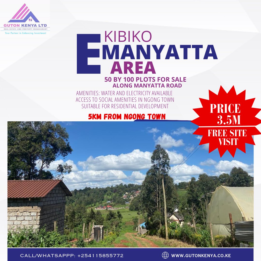 _GutonKenyaLTD's tweet photo. Discover the perfect residential oasis! 🏡💫 50x100 plots along Manyatta Road, just 5km from Ngong Town. Water &amp; electricity are available, easy access to social amenities. Embrace the best of both worlds! 
https://t.co/N8Nqs2G4dN
#ResidentialDevelopment #NgongTown #LandForSale https://t.co/JB6peE9kAc
