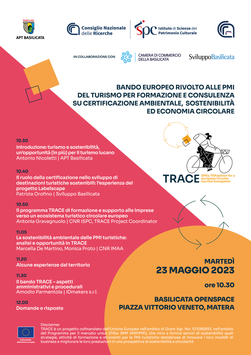 Il 23 maggio alle ore 10:30 nell’Open Space Basilicata, in piazza Vittorio Veneto a Matera, verrà presentato il bando #TRACE per il supporto alle PMI dei settori turismo e cultura.
ℹ️ basilicataturistica.it/marketing-prom…