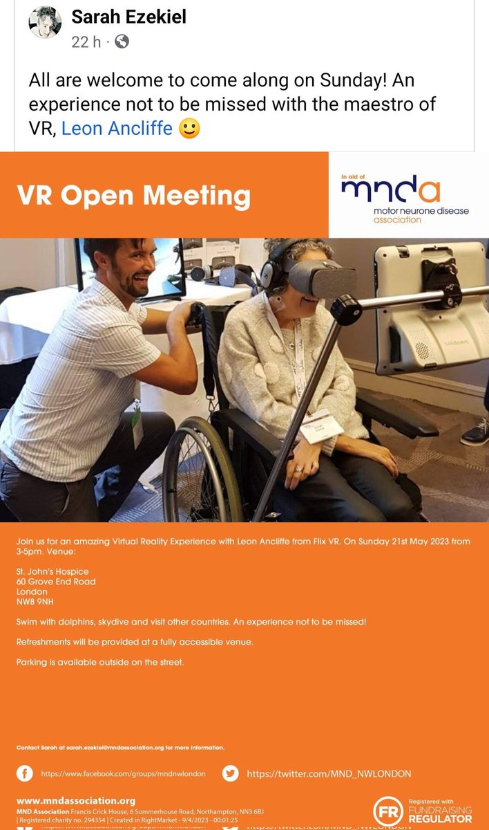 Wonderful to be asked back by @sarahezekiel at @mndassoc to provide VR experiences to people with and effected by MND and Kennedy's disease. #thinkoutsidethebody