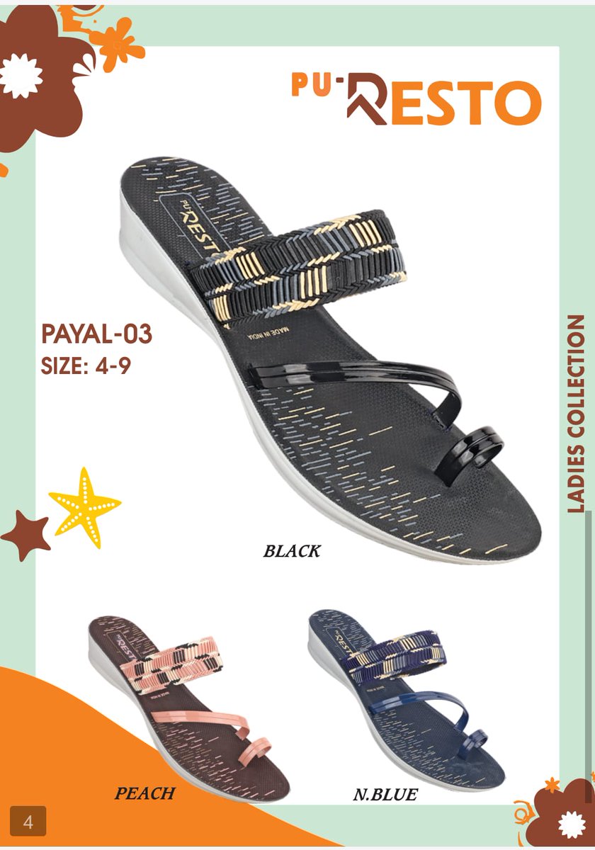 PuResto0's tweet photo. @puresto PAYAL-3 BLACK/PEACH/N.BLUE (SIZE-4,5,6,7,8,9) MRP-120(INR) DM TO ORDER.
WHATSAPP NO-9971068533
#WOMENSLIPPER #STYLE #FASHION #ComFortzon 
#LADIESSLIPPER #EXCLUSIVE #FOOTWEAR 
MATCH YOUR FAVOURITE SUMMER OUTFIT WITH @puresto https://t.co/MuQPnabcfg