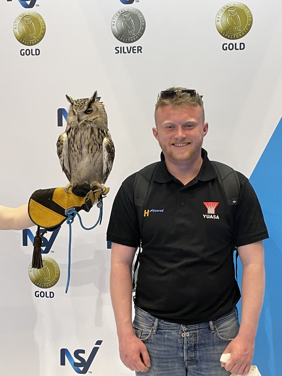 HSquaredbattery's tweet photo. Our newest recruit Matt enjoying IFSEC this week.  He obviously had to get a photo with the owl.

A successful day networking with existing and potential clients.

#IFSEC https://t.co/x9E7j1FmIu