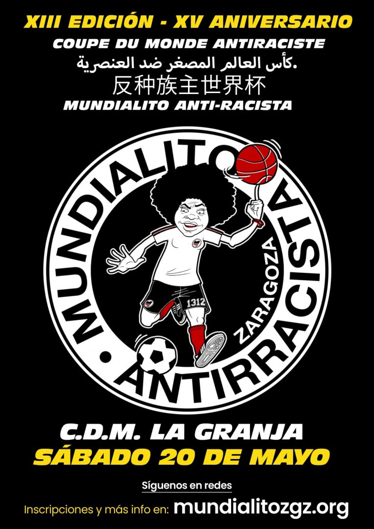 Este sábado es el gran día, el <a href="/MundialitoZgz/">Mundialito Antirracista de Zaragoza</a> vuelve al CDM La Granja para celebrar su XIII edición y su XV aniversario: arainfo.org/el-mundialito-…