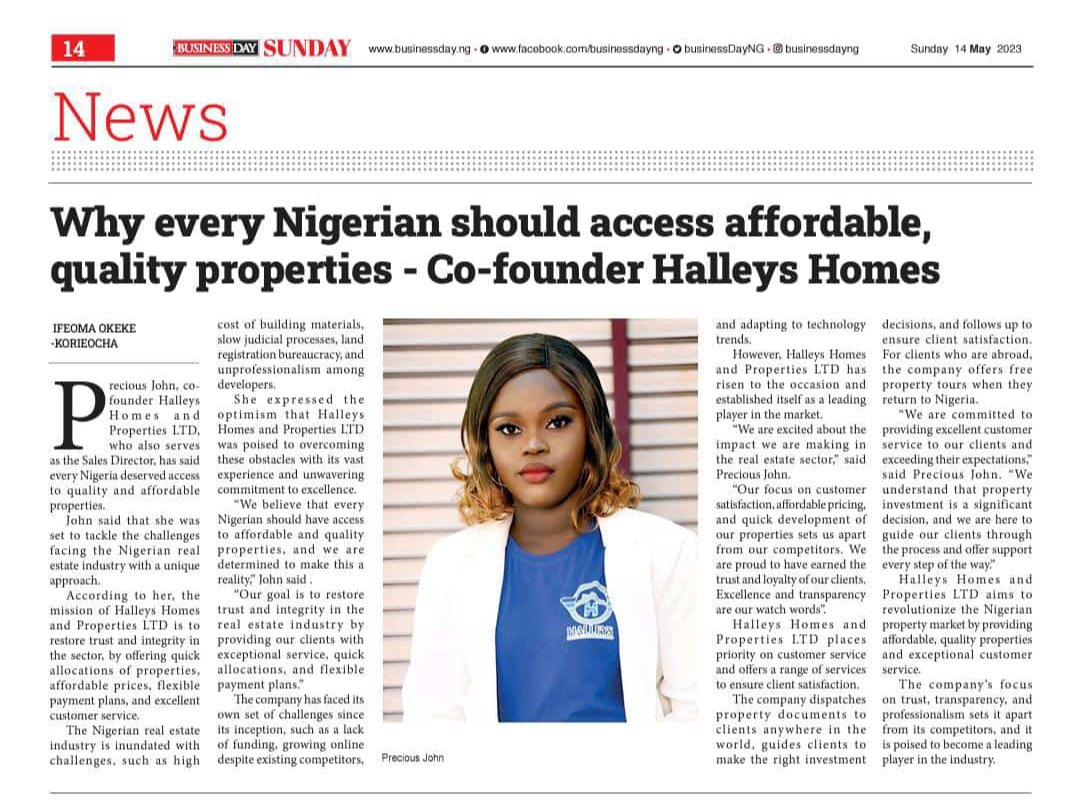 Halleyshomes's tweet photo. The Co-founder of Halleys Homes & Properties , in an interview with Business Day has highlighted some of the challenges facing the Real Estate Industry .
Read more 👇
https://t.co/hRsr1sg578
#hildabacci #hildacookathon #hilda #hildabacirecordbreaker https://t.co/OLEfhhlx77