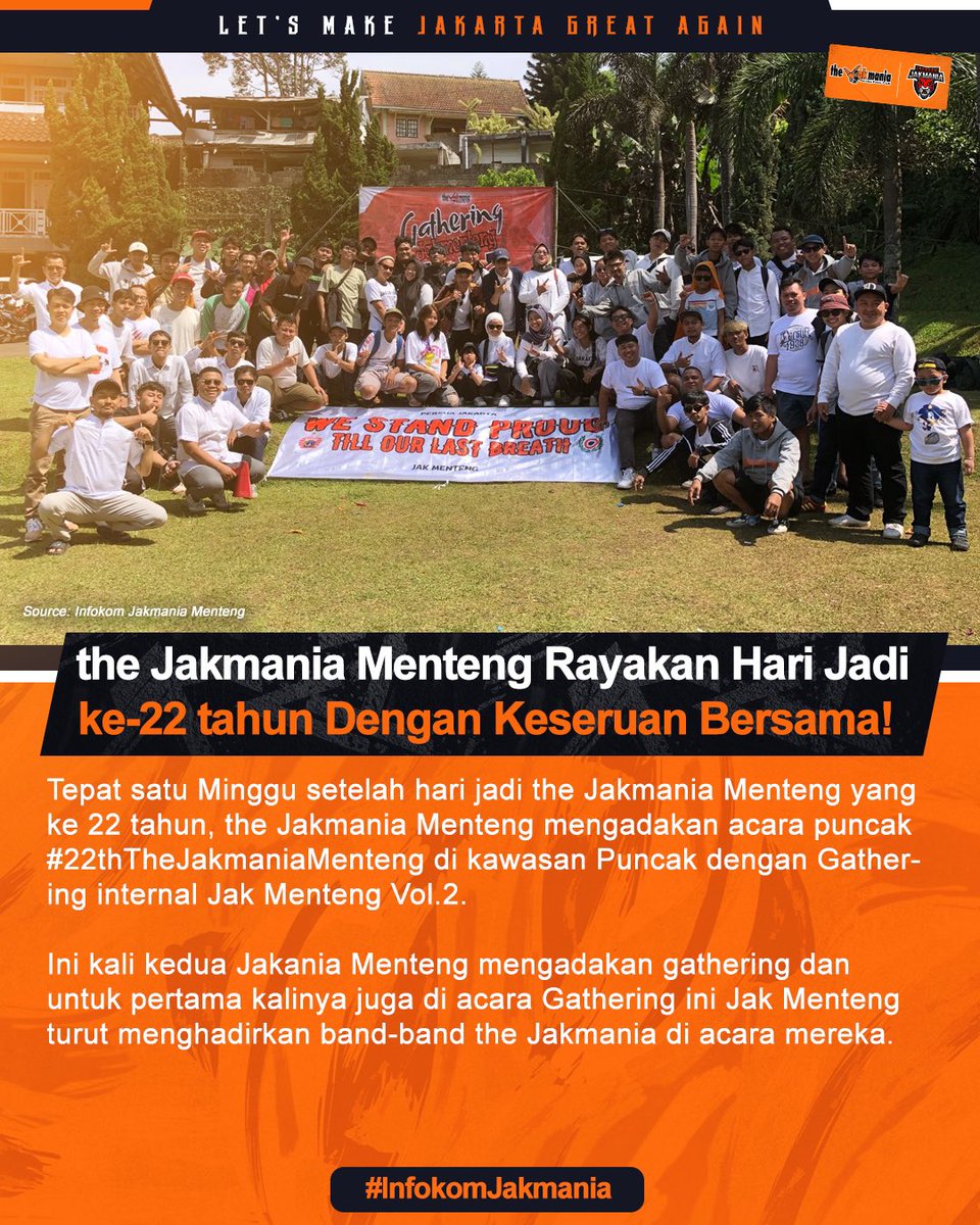 InfokomJakmania's tweet photo. Ada acara seru lagi nih, kali ini datang dari the Jakmania Menteng, mereka mengundang band-band the Jakmania ke acara gathering internal yang berlangsung di Puncak. https://t.co/Sm4If4gyaE