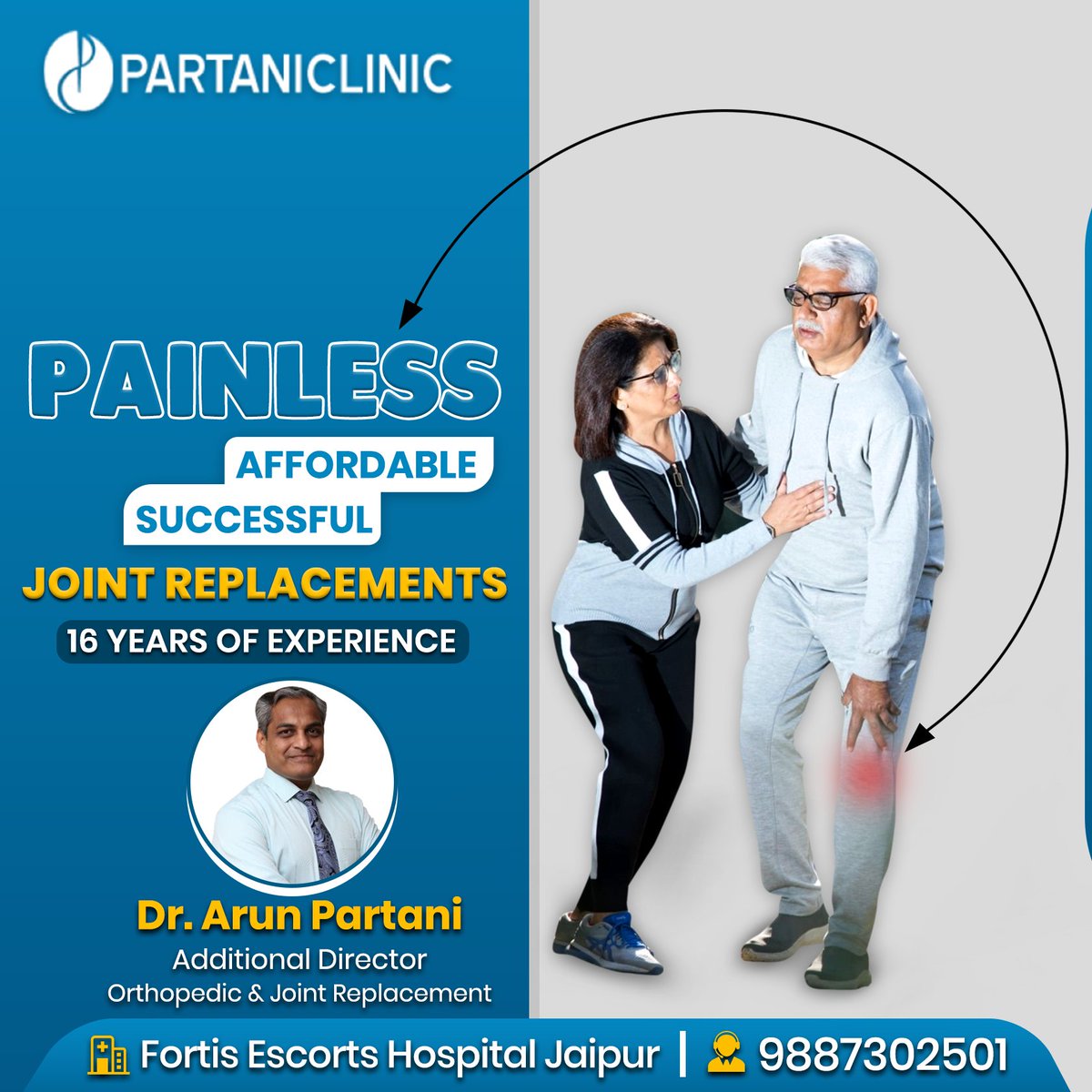 PAINLESS
AFFORDABLE
SUCCESSFUL
JOINT REPLACEMENTS!
Meet our expert today
Call at- 9680902501, 9887302501

#shoulderarthroscopy #hipreplacement #revisionkneereplacement #kneerevisionsurgery #arthritis #kneearthritis #sportsInjuries #ACL #aclinjury #fasttrackkneereplacement