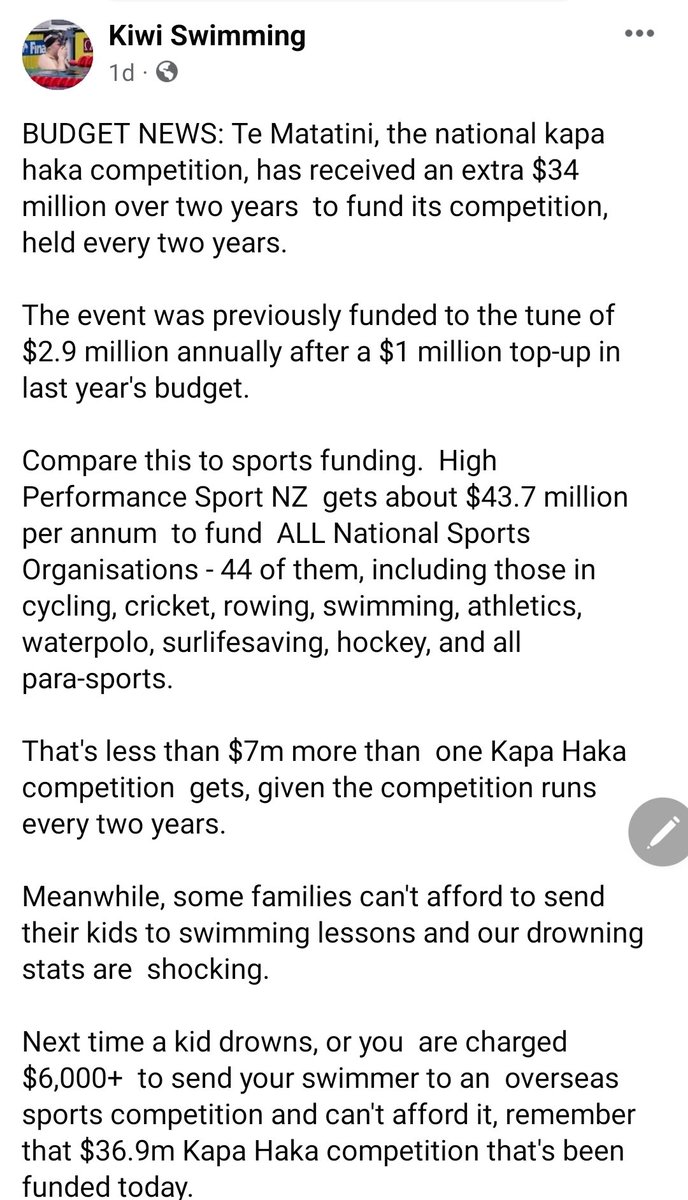 For 50 years ballet and orchestra have received millions more than Te Matatini. Were these people also outraged all those years more was spent on sopranos and symphonies than swimming? Or is it just Māori performing arts they have a problem with 🤔