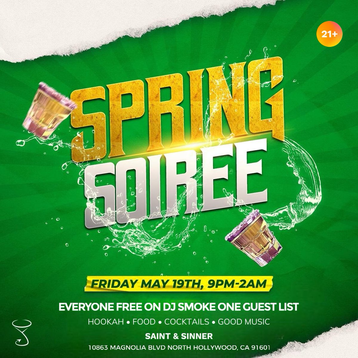 This Friday May 19 #SpringSoiree 21+ Sexy Party
Everyone Free With RSVP or Guest List
For Table Reservations For Bottle Service
Text “SPRING SOIREE” (818)582-0883

#818valley #thevalley #sanfernandovalley #noho #nohoartsdistrict #northhollywood #dinnerreservations