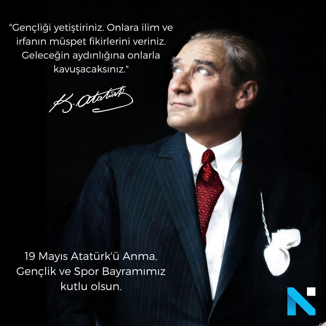 netcadim's tweet photo. 19 Mayıs Atatürk'ü Anma, Gençlik ve Spor Bayramımız kutlu olsun.

#ondokuzmayis #ataturkuanmagenclikvesporbayrami #netcad https://t.co/ajJenoPh8n
