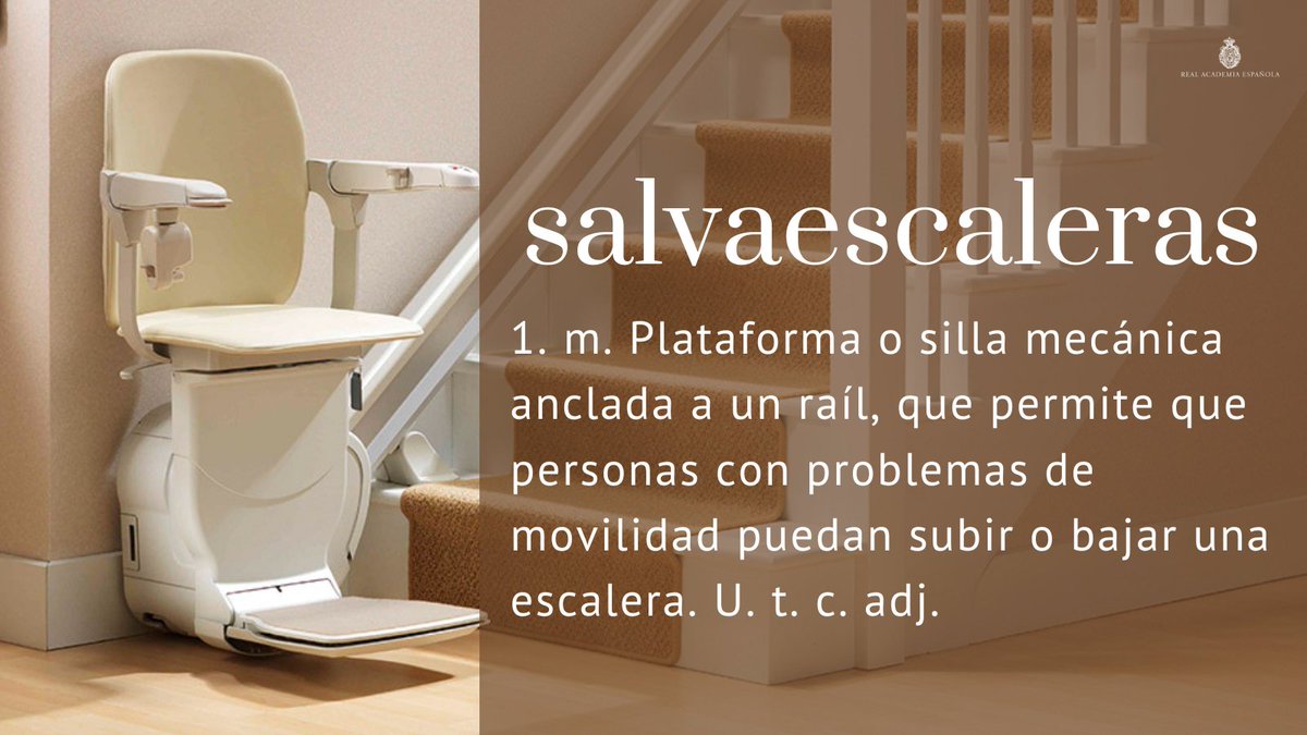 RAEinforma's tweet photo. #PalabraDelDía | salvaescaleras

Recuerden que los compuestos formados por un verbo y un nombre del tipo de «salvaescaleras» se escriben en una sola palabra. Se ofrece más información sobre ellos en la «NGLE»: https://t.co/5wK4jye3vr. https://t.co/08i6kUCXac