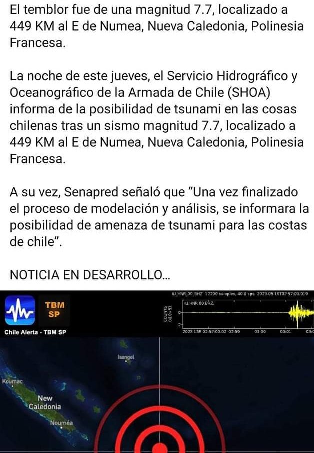 Y se dió lo que se esperaba, SISMO 7.7 en #NuevaCaledonia #PolinesiaFrancesa Se descarta Tsunami para #Chile

#TVPerúNoticias #ATVNoticias #AlEstiloJuliana #24Horas #PanamericanaNoticias #ExitosaPerú #Willax #RPP #PBO #CanalN #LatinaNoticias #Nibiru #Hercolubus #Ajenjo #PlanetX