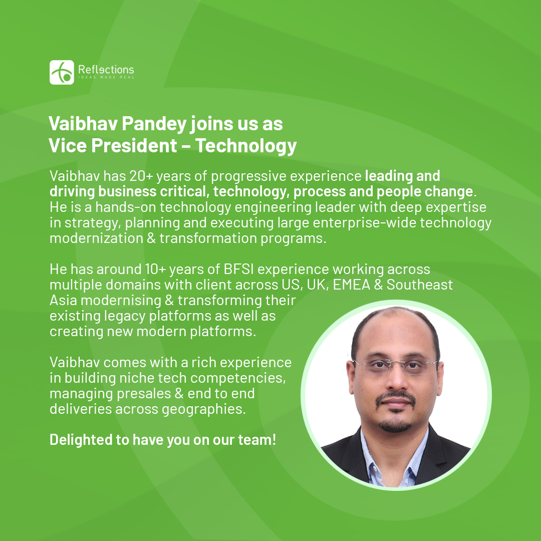 reflectionsis's tweet photo. Welcome Vaibhav Pandey

#techleader #leadership #technology #itmanagement #welcome
#reflections #reflectionsinfosytems #reflectionsglobal https://t.co/YrnloQNNRP