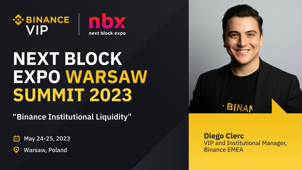 BinanceVIP's tweet photo. Attending @nextblockexpo in Warsaw 🇵🇱 next week?

Our EMEA manager @diegoclercd will be speaking about Binance institutional liquidity. Come and say hi!

#Binancevip #nextblockexpo https://t.co/BMOyRSPEHe